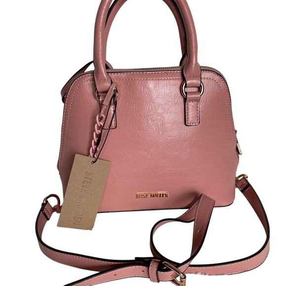 Brand New STEVE MADDEN PINK BLUSH Dome Handbag  Purse Satchel Vegan - Picture 1 of 9